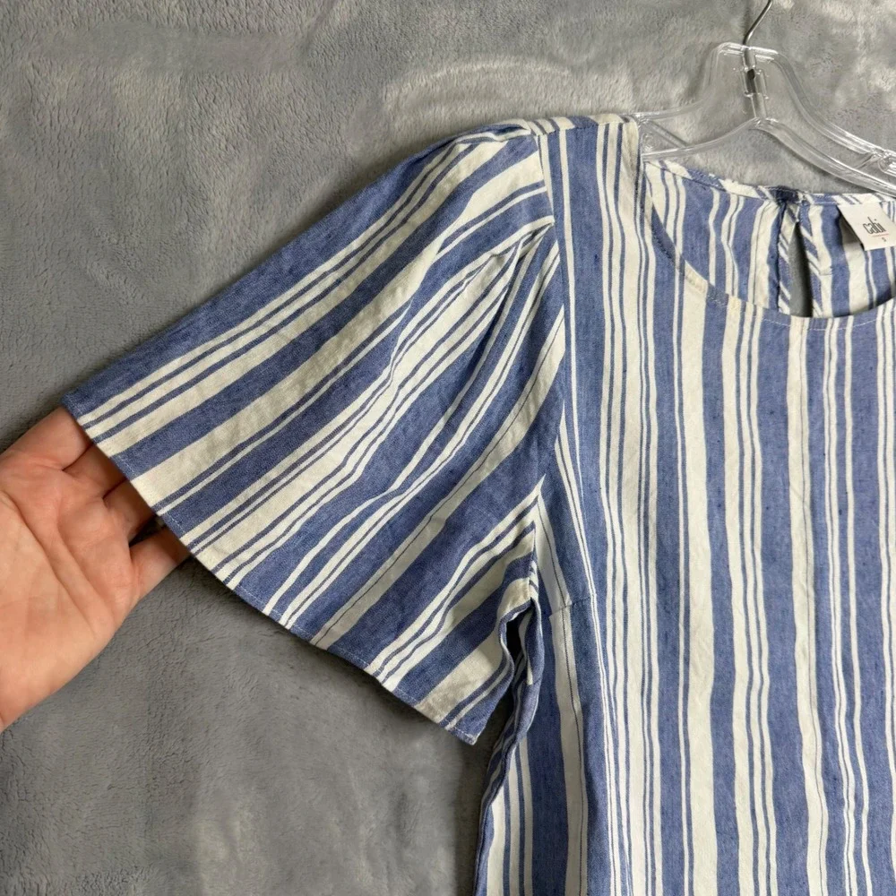 Cabi Nautical Stripe Top Womens S Blue White Puff Sleeve Preppy Beach - Picture 2 of 9